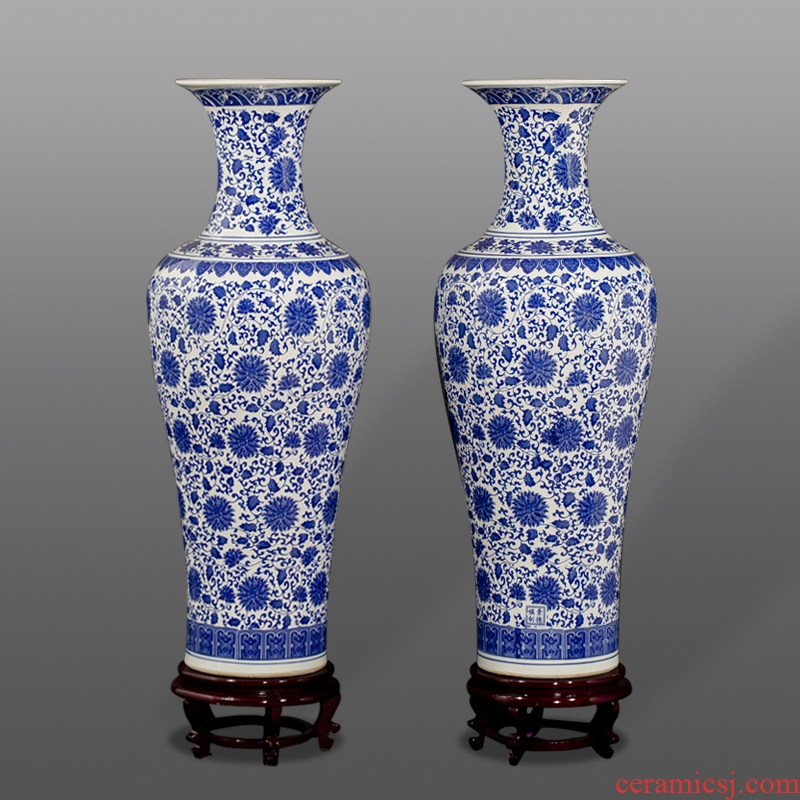 Jingdezhen porcelain hand-painted qingming shanghe landing big vases, ceramic decoration crafts are sitting room
