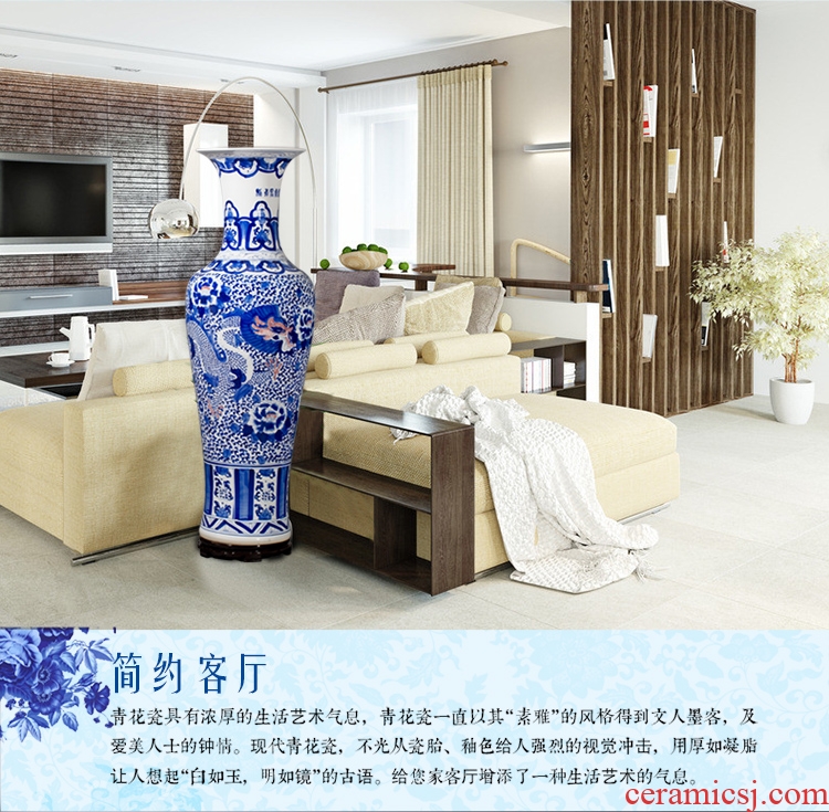 Jingdezhen porcelain hand-painted qingming shanghe landing big vases, ceramic decoration crafts are sitting room