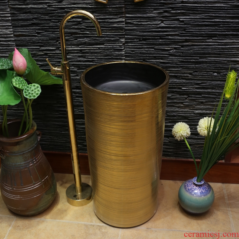 JingYan golden art pillar basin ceramic one pillar lavabo lavatory floor type basin vertical column basin