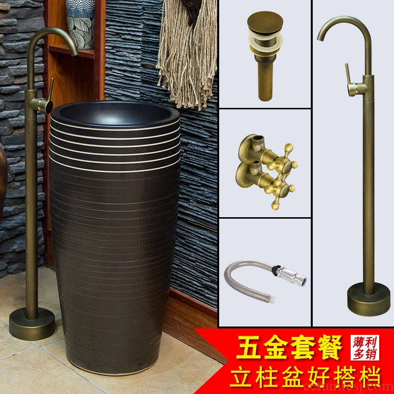 JingYan conjoined art basin ceramic column type lavatory floor type restoring ancient ways the post stage basin vertical column sink basin