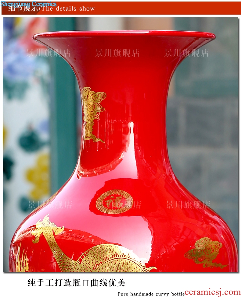 Jingdezhen ceramics China red dragon goddess of mercy bottle of large sitting room adornment big vase hotel furnishing articles
