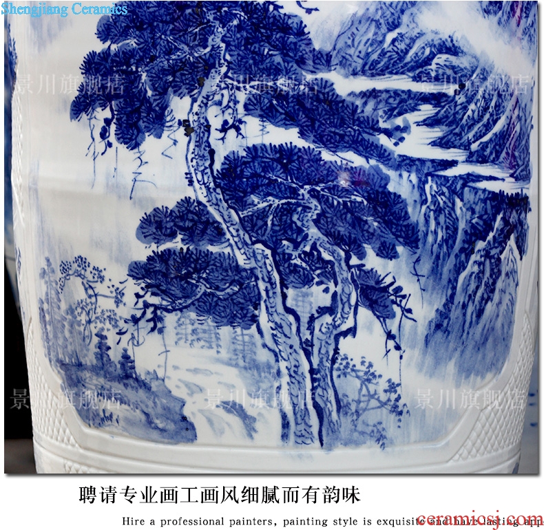 Hand-painted bold carving painting landscape of large vases, jingdezhen ceramics hotels sitting room large furnishing articles