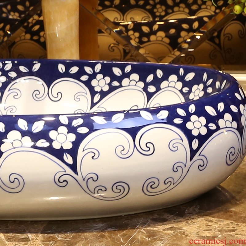 JingYan stage basin of jingdezhen blue and white porcelain art ceramic sinks Chinese oval basin on the sink