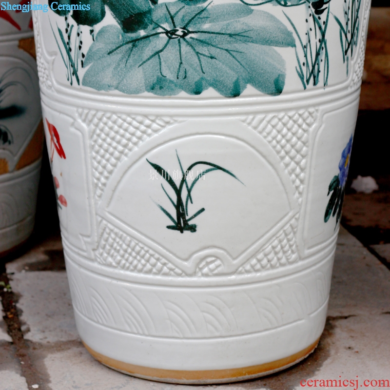 Jingdezhen of large vases, ceramic hand carved lotus big fish peony hotel sitting room adornment is placed