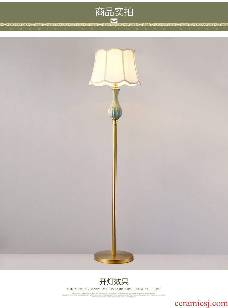Any lift to American country floor lamp ceramic whole copper lamp warm sitting room bedroom berth lamp european-style decorative lamp