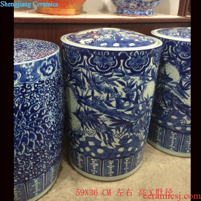 Jingdezhen 60 cm high hand-painted ceramic cover straight canister puer tea cake cover tank household utility meters pot