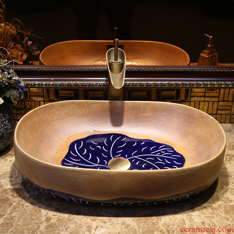 JingYan retro art stage basin oval ceramic lavatory creative personality archaize basin on the sink