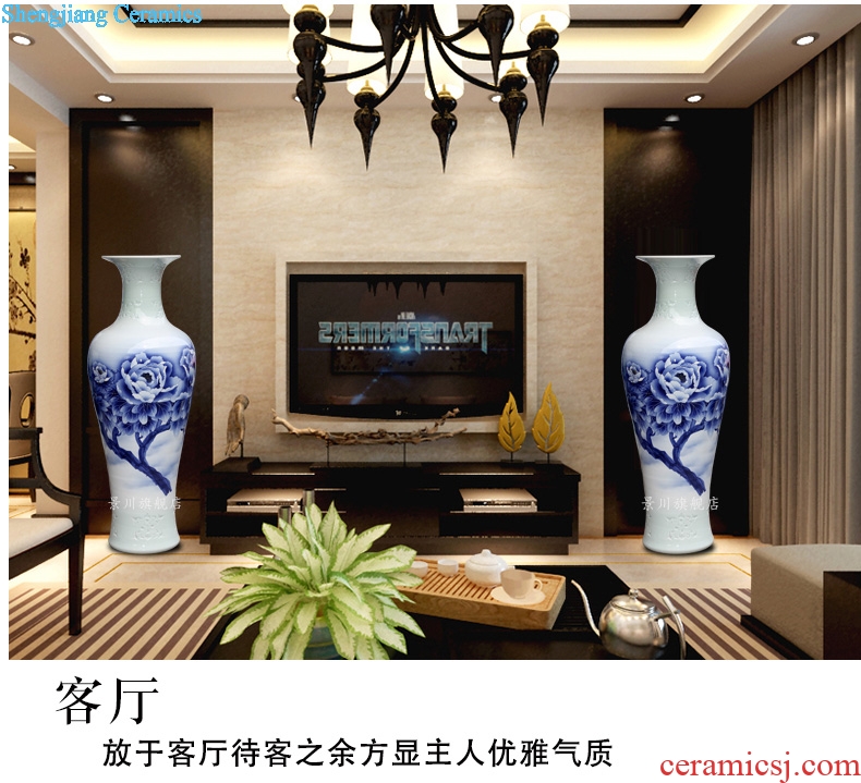 Jingdezhen porcelain ceramic blue and white peony blooming flowers hand-painted sitting room of large vase household furnishing articles