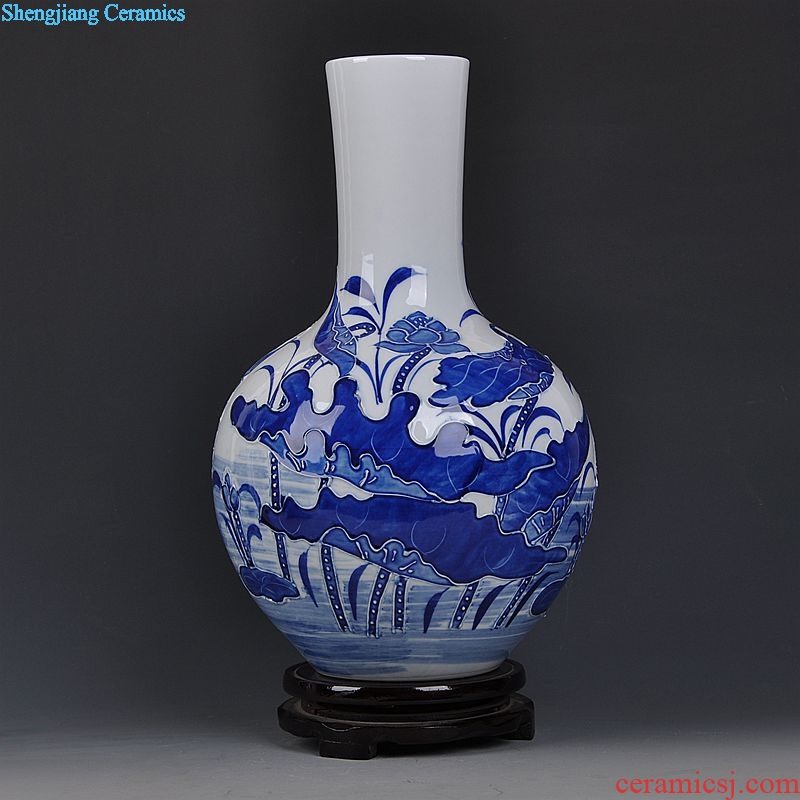 Jingdezhen ceramics relief modern blue and white porcelain vase home sitting room adornment handicraft furnishing articles