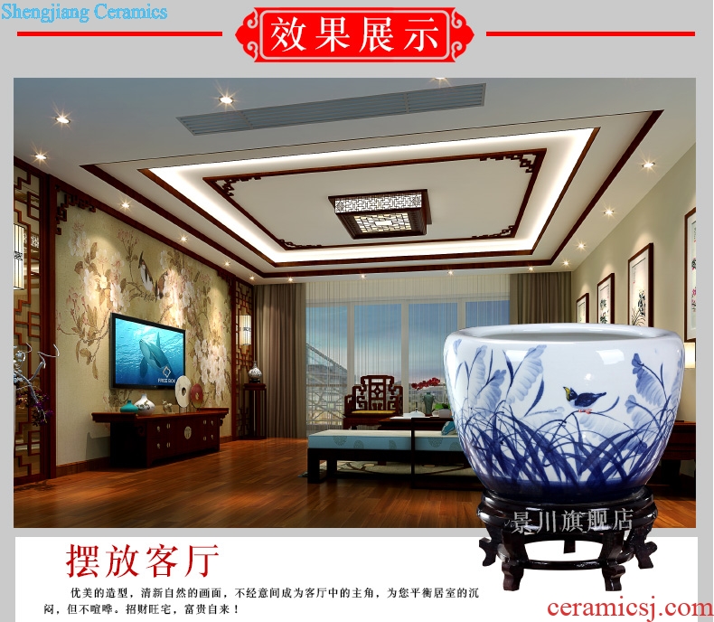 Blue and white porcelain of jingdezhen ceramics large brocade carp goldfish bowl water lily lotus tortoise cylinder furnishing articles in the living room