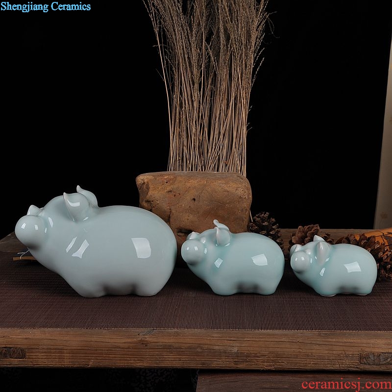 Scene, jingdezhen ceramic film blue glaze zodiac pig small sprout pig home furnishing articles of handicraft ornament