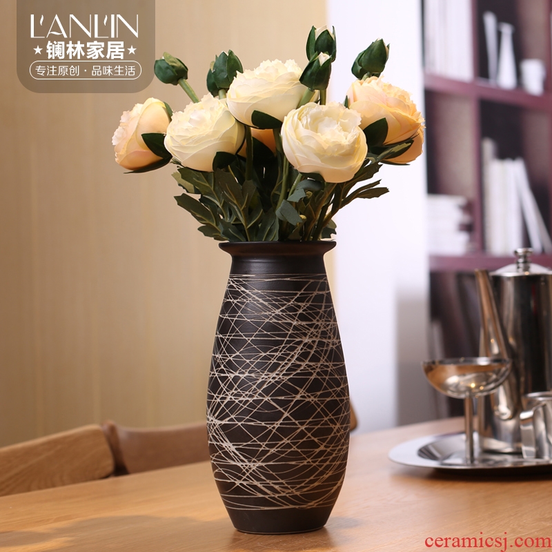 Contemporary and contracted sitting room Nordic home decoration ceramic vase furnishing articles new Chinese style coarse pottery flower vase