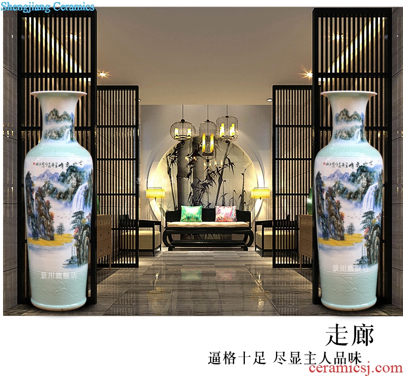 Jingdezhen ceramics hand-painted mountain stream figure sitting room of large vase study Chinese large household furnishing articles