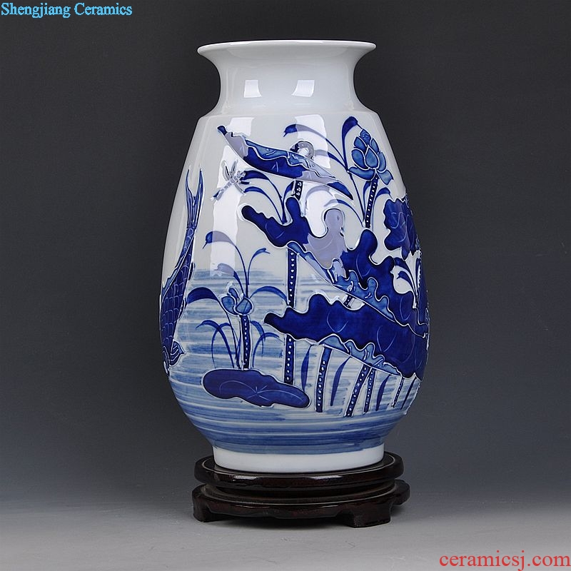 Jingdezhen ceramics relief modern blue and white porcelain vase home sitting room adornment handicraft furnishing articles