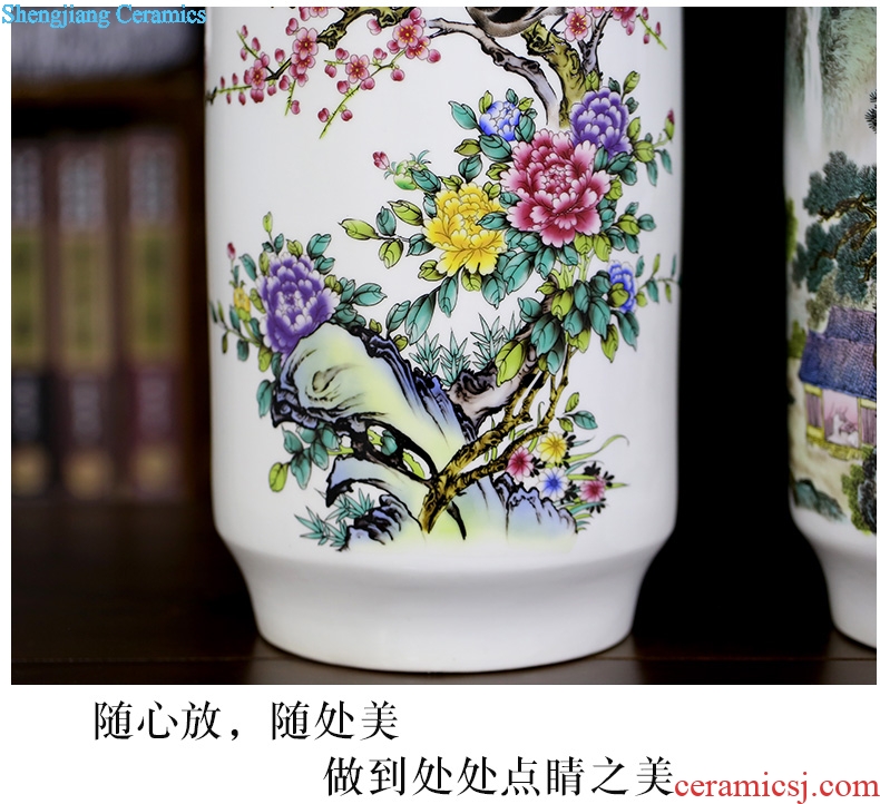 Jingdezhen ceramics spring scenery garden landscape painting sitting room study painting and calligraphy calligraphy and painting cylinder vase household furnishing articles