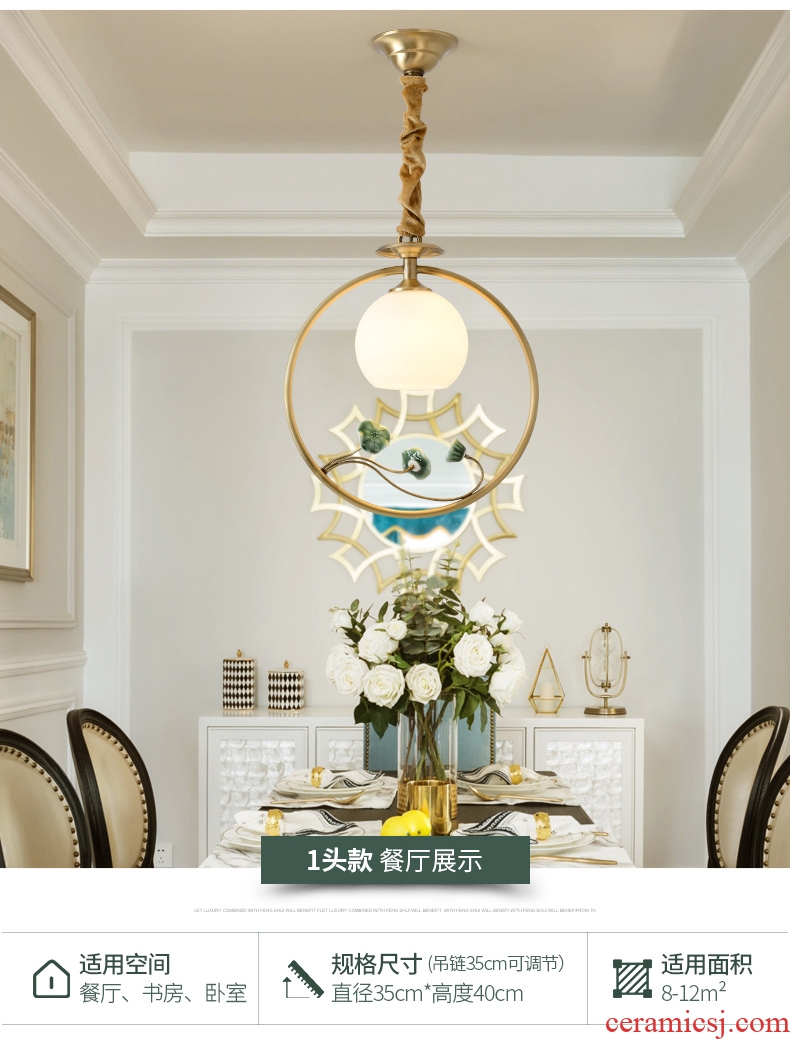 American restaurant copper lamp light contracted creative balcony porch corridors lobby bar ceramic lotus small droplight