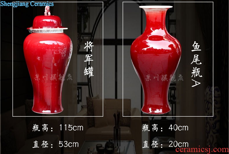 Jingdezhen China red ceramics dried flowers flower arrangement ruby red big vase household hotels sitting room be born modern large furnishing articles