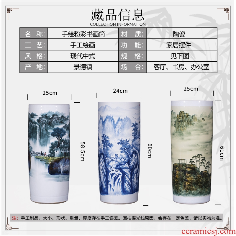 Jingdezhen ceramics famous master hand of large blue and white porcelain vase painting scroll cylinder sitting room place