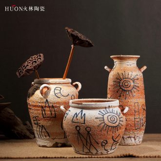 Zen of pottery and porcelain vase Chinese style restoring ancient ways is coarse pottery do old earthenware jar of primitive simplicity porch is decorated furnishing articles flowers, flower arranging