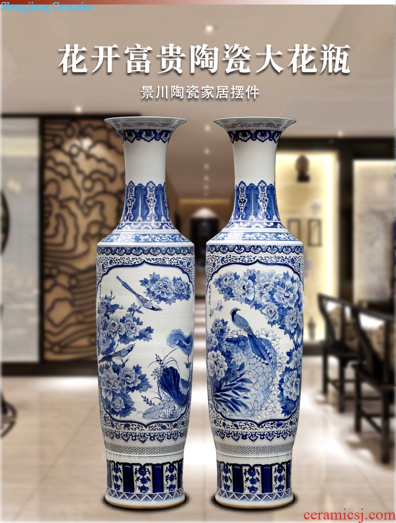 Hand-painted blooming flowers large blue and white porcelain vase of jingdezhen ceramics home sitting room of large hotel furnishing articles