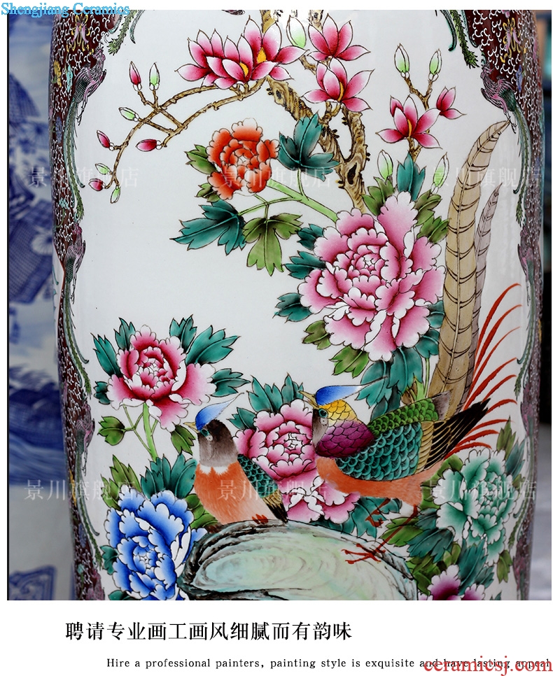 Hand-painted pastel phoenix peony big vase jingdezhen ceramic floor sitting room large furnishing articles of Chinese style household act the role ofing is tasted