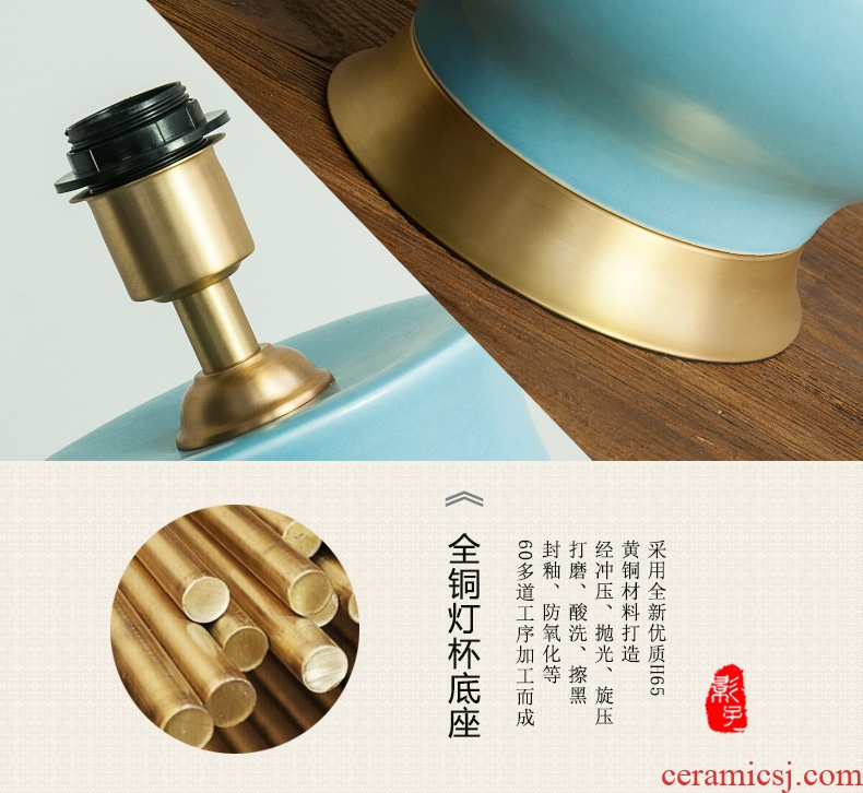 Ceramic lamp full copper blue knocked up the sitting room is the study of new Chinese style lamp hotel lobby bedroom room desk lamp, 1075