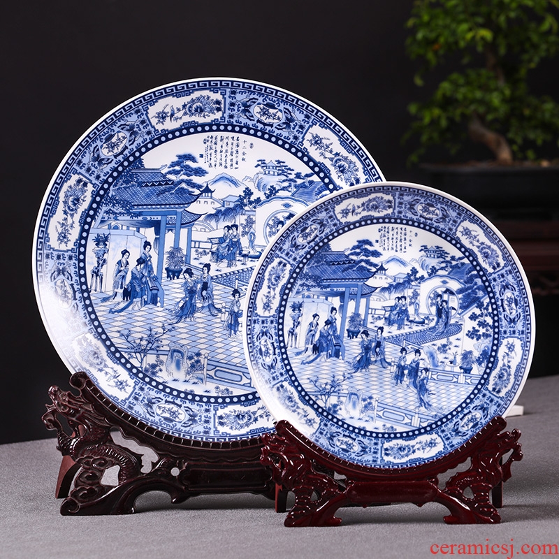 Jingdezhen ceramics archaize hang dish of blue and white porcelain plate furnishing articles new Chinese style living room decoration decoration plate