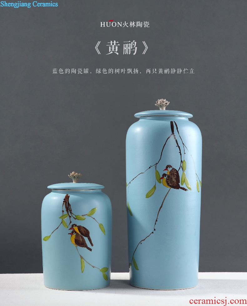 Modern new Chinese style act the role ofing is tasted the bird hand-painted ceramic vase furnishing articles shamrock storage tank household sample room decoration