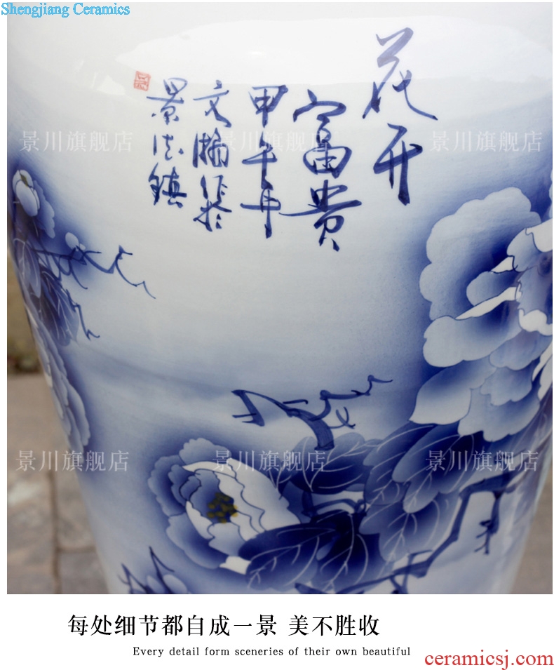 Jingdezhen porcelain ceramic blue and white peony blooming flowers hand-painted sitting room of large vase household furnishing articles