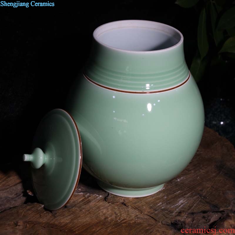 Jingdezhen celadon 5 jins of 15 kg small storage tank celadon cover pot home furnishing articles furnishing articles collection