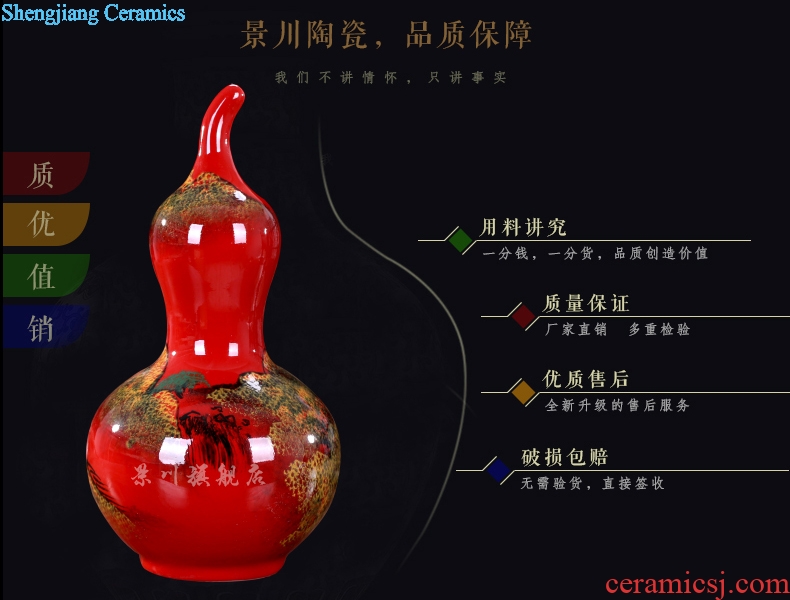 Jingdezhen ceramics China red landscape dried flowers flower arrangement floret bottle of modern Chinese style living room small ornament adornment