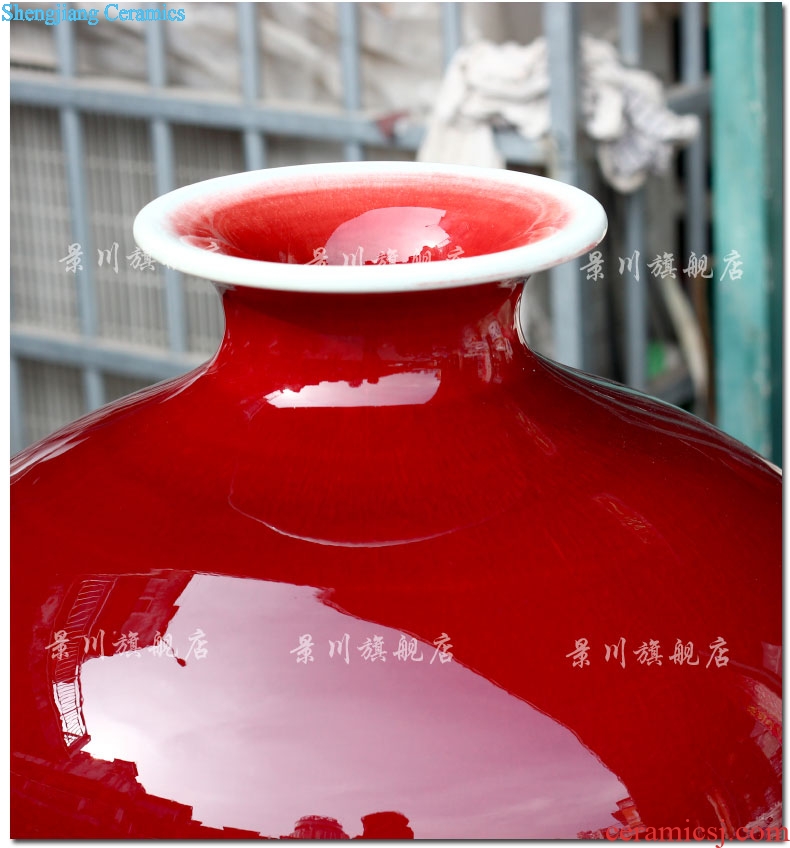 Jingdezhen China red ceramics dried flowers flower arrangement ruby red big vase household hotels sitting room be born modern large furnishing articles