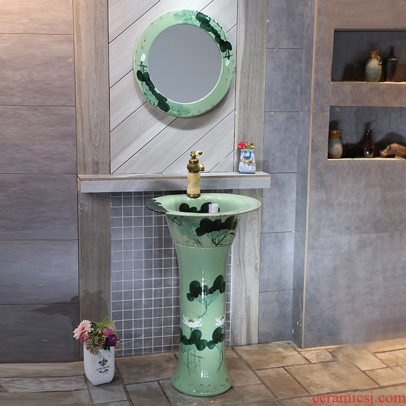 JingYan basin of Chinese style art pillar balcony floor ceramic lavatory toilet vertical integration sink basin