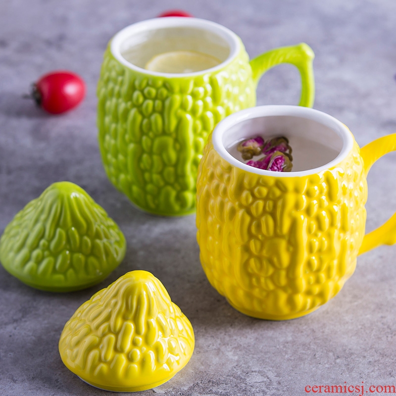 Creative personality trend ceramic cup of milk coffee lovers mugs lovely office balsam pear water in a cup