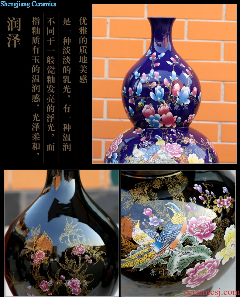 Jingdezhen color glaze ceramics furnishing articles furnishing articles study porcelain bottle big sitting room blue glaze bottle of Chinese antique flower arrangement
