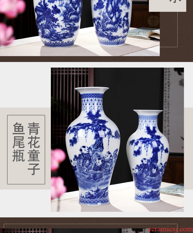 Jingdezhen ceramics blue and white porcelain vase furnishing articles sitting room flower arrangement bedroom office lucky bamboo decorative arts and crafts