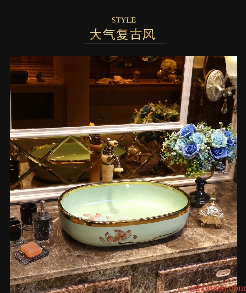 Art stage basin oval ceramic lavatory household JingYan phnom penh lotus basin basin on the sink