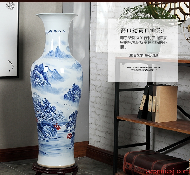 Jingdezhen ceramics high white large blue and white porcelain vase hotel opening gifts sitting room adornment is placed