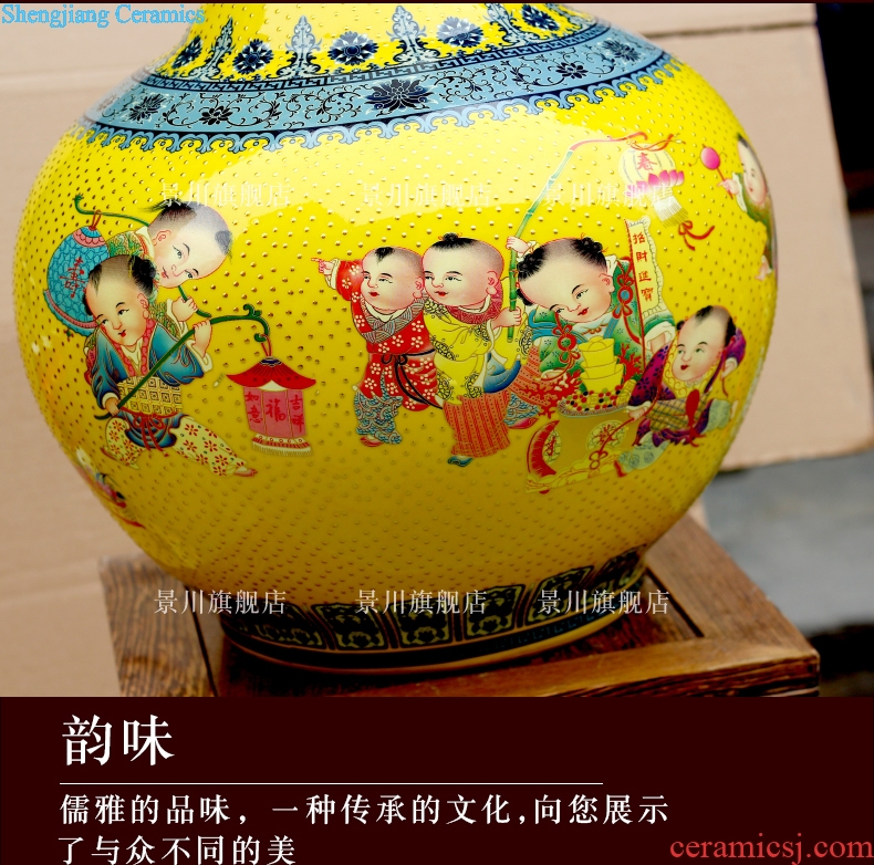 Jingdezhen famille rose porcelain lad make spring big vase home sitting room floor furnishing articles of modern classic craft ornaments