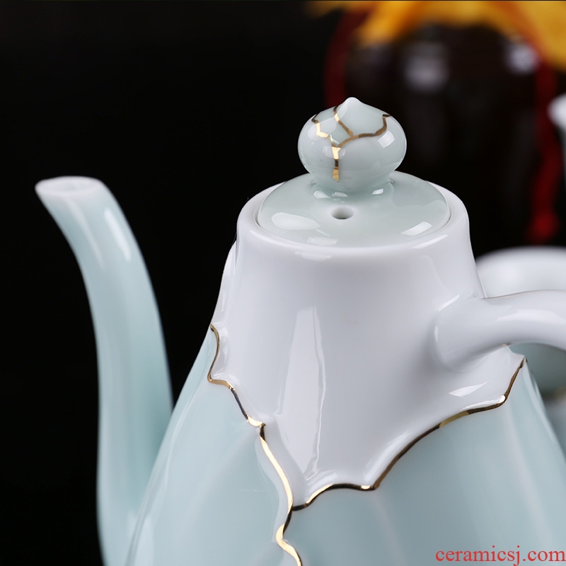 DH wine liquor cup suit household ceramics jingdezhen celadon antique Chinese paint tray hip flask