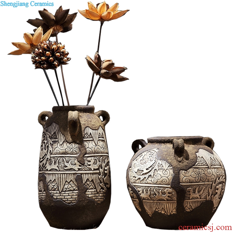 Vintage vase earthenware jar flower POTS dry flower arranging flowers zen ceramic flower implement coarse pottery of primitive simplicity furnishing articles