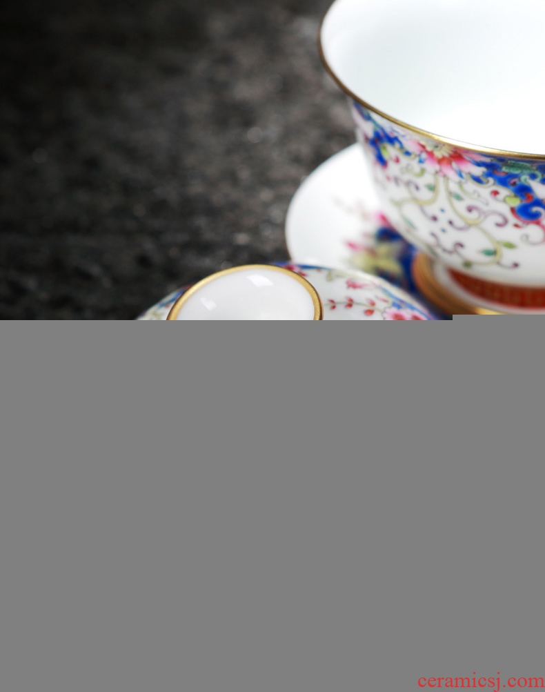 DH jingdezhen colored enamel tureen ceramic cups hand-painted three bowl of tea set gift home tea bowl