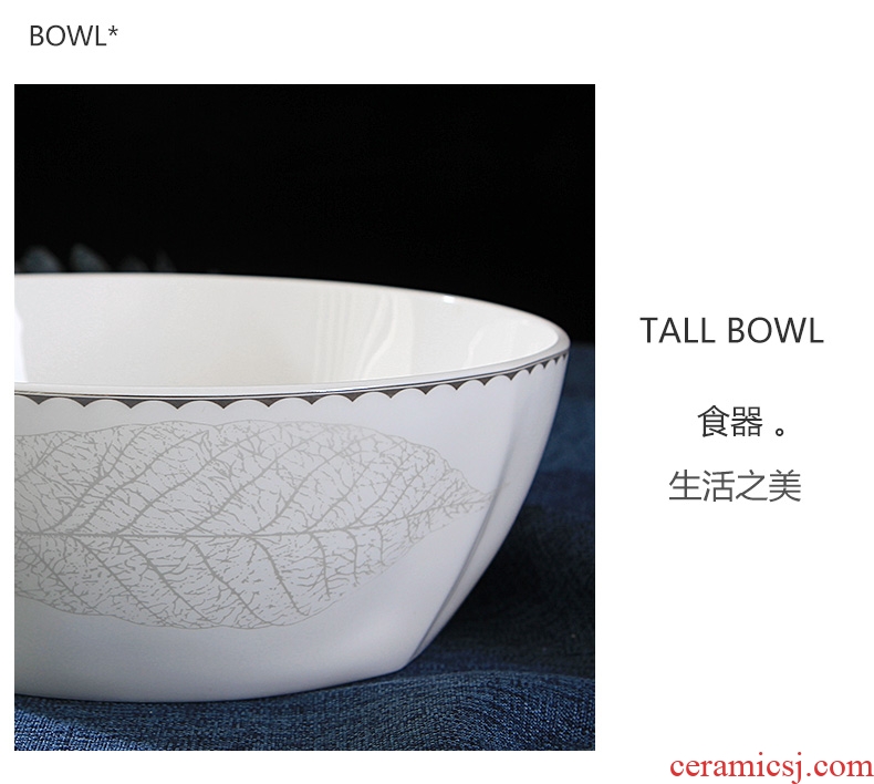 Jingdezhen ceramic dishes and rice bowls of household square Chinese tableware prevent hot to eat noodles bowl noodles in soup bowl contracted