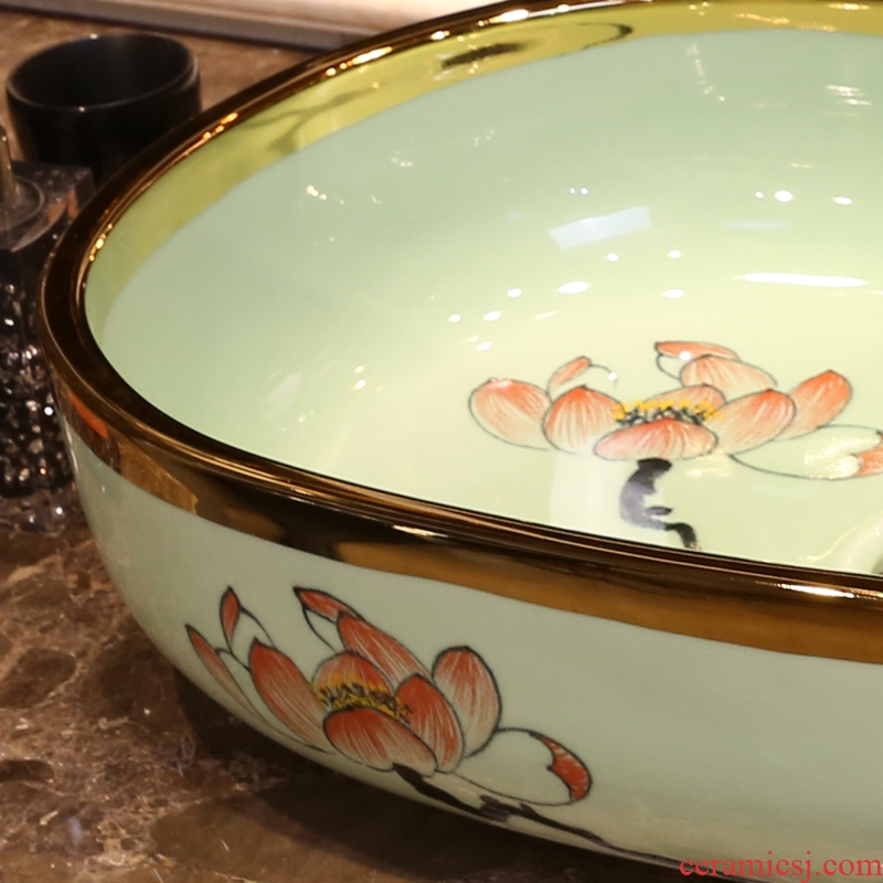 Art stage basin oval ceramic lavatory household JingYan phnom penh lotus basin basin on the sink
