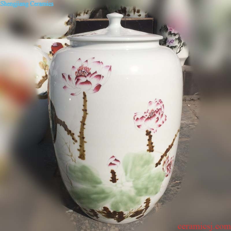 Jingdezhen 40 catty famille rose porcelain lotus cover type wax gourd can of apple lotus storage tank is fashionable household meters tank