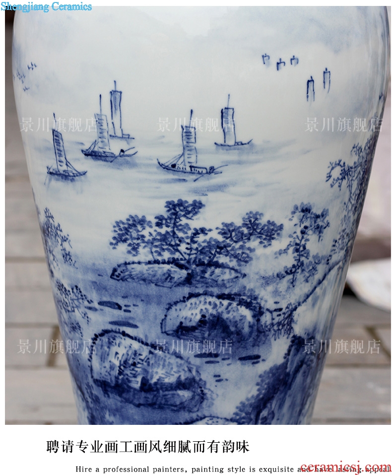 Jingdezhen blue and white porcelain ceramic hand-painted lake view landing big vase household living room a study place