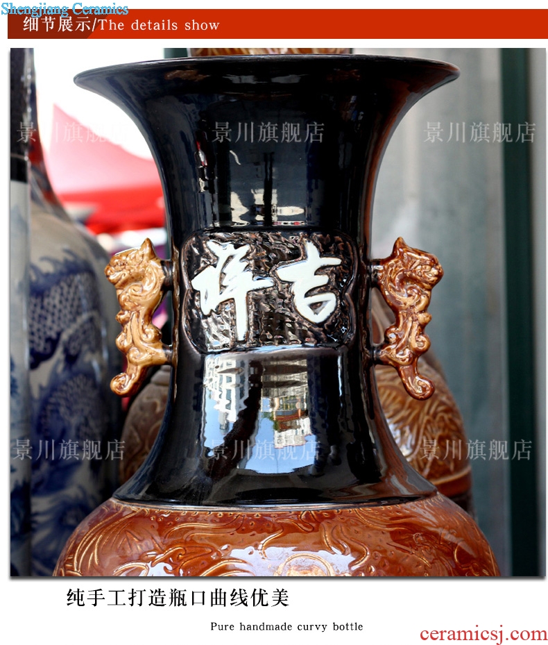 Jingdezhen ceramic carved poems handicraftsmen landing big vase household archaize sitting room study place adorn article