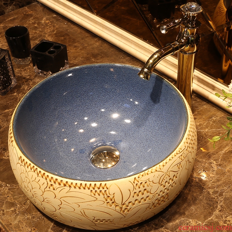 JingYan peony carving art stage basin of jingdezhen ceramic lavatory basin of Chinese style restoring ancient ways on the sink