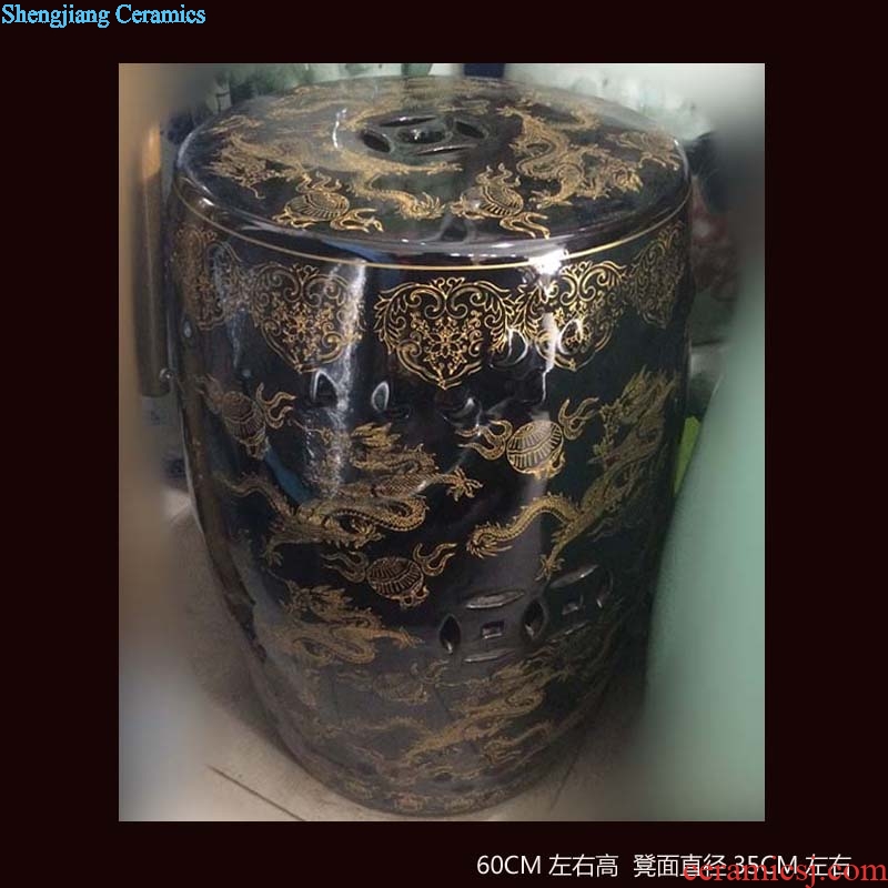 Jingdezhen classical ancient dragon art porcelain ceramic stool ji blue dragon grain classical black stool