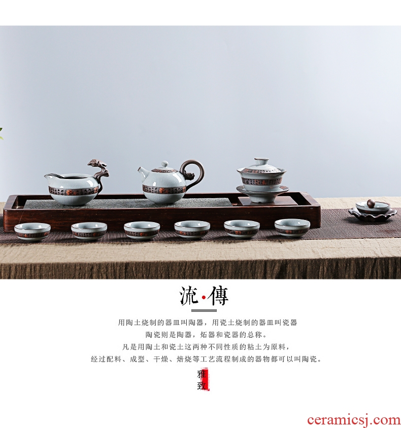 Old elder brother kiln at grid on tea longteng teapot teacup suit kung fu home office ceramic tea set a complete set of gift box